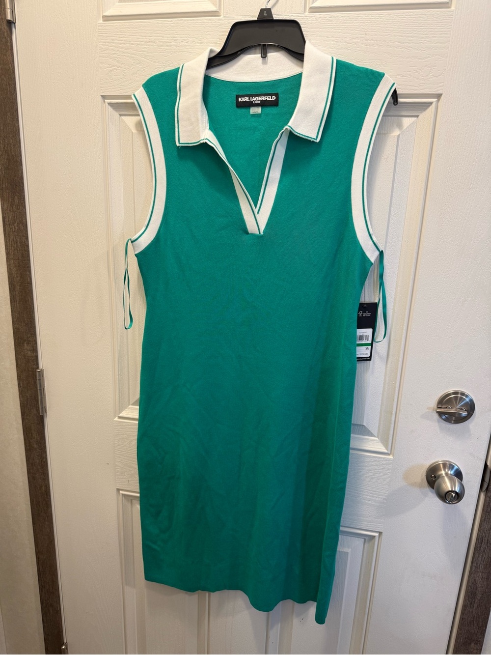 Karl Lagerfeld Teal Sleeveless Polo Swim Cover Dress with White Trim